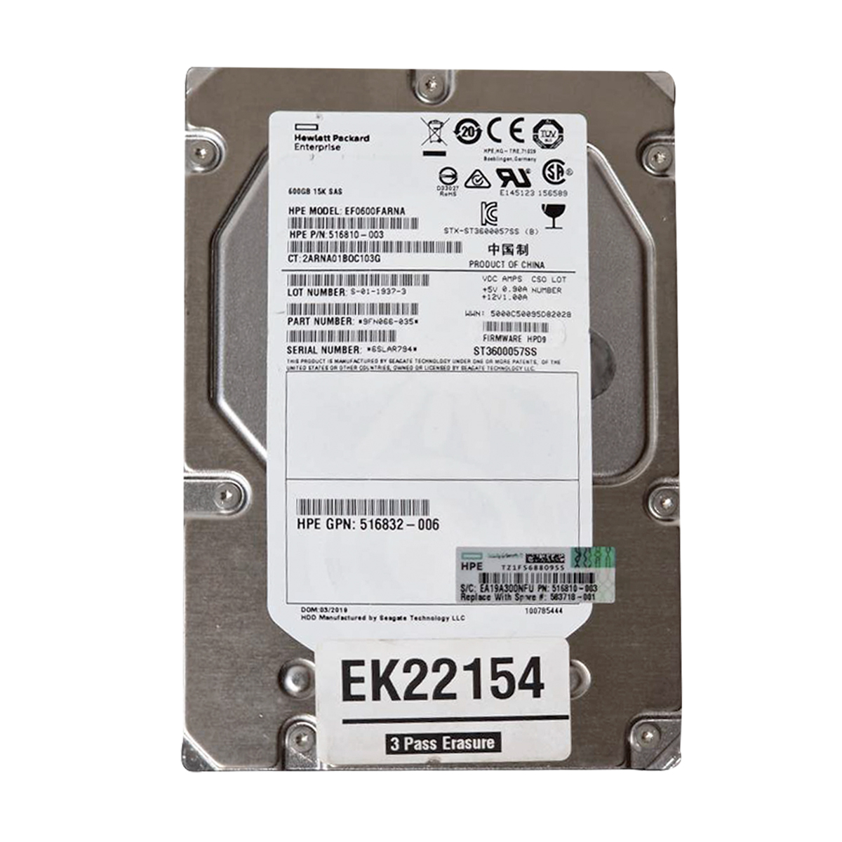 HPE ST3600057SS 600GB HDD 3.5" SAS-2 6GB/S 15.000 RPM 16MB CACHÉ - 516810-003